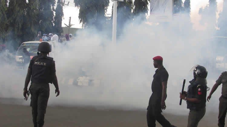 BREAKING: Police Teargas Pensioners Protesting at Lagos House