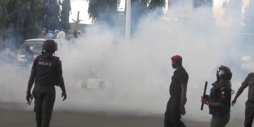 BREAKING: Police Teargas Pensioners Protesting at Lagos House